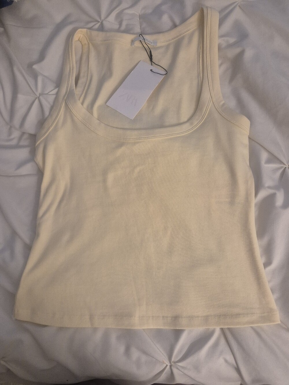 Zara|  Pale Cream Ribbed Scoop Neck Tank|